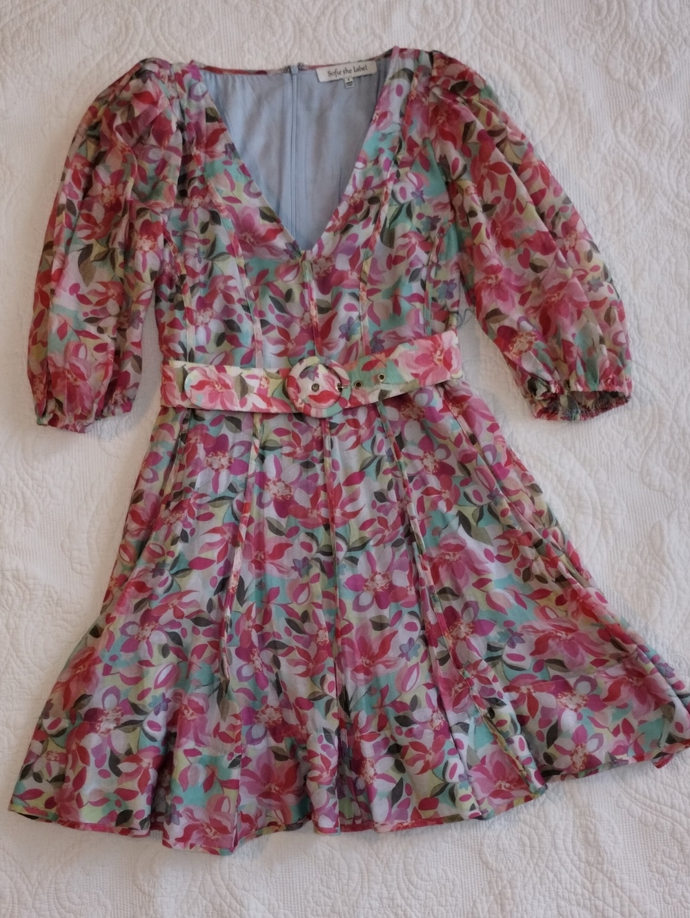 Sofie The Label  Floral V-Neck Belted Flair Dress